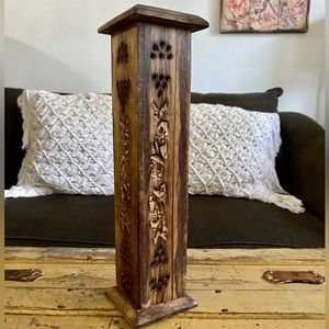 BOHO HOME DECOR CARVED WOODEN MANDALA SAGE INCENSE BURNER HOLDER OR TRINKET BOX